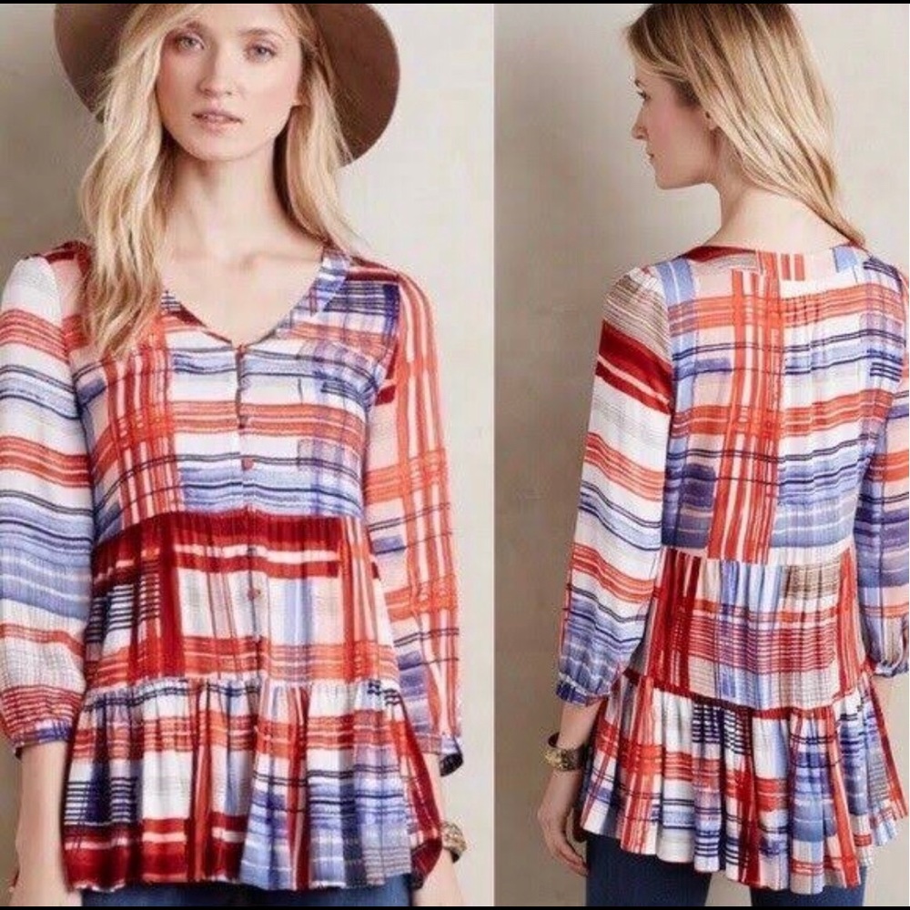 Anthropologie Maeve  Lila Tiered Tunic Blouse xs